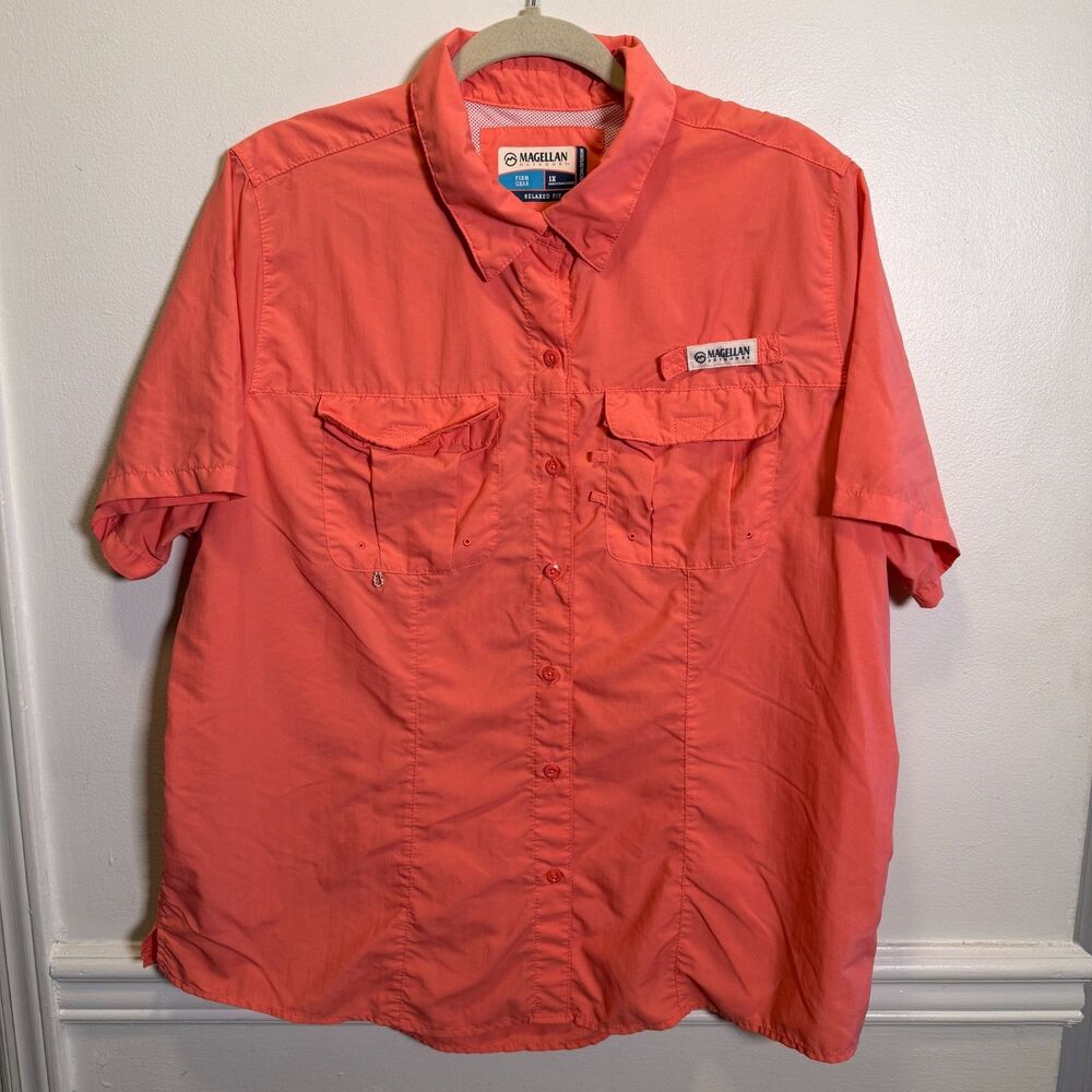 Magellan Outdoors Womens 1X Coral Laguna Madre Fishing Shirt Relaxed Fit Vented